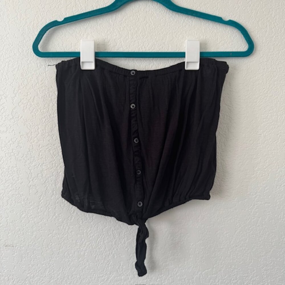 American Eagle Tube Top Womens Medium‎ Black Button Front Tie Hem Boho Strapless